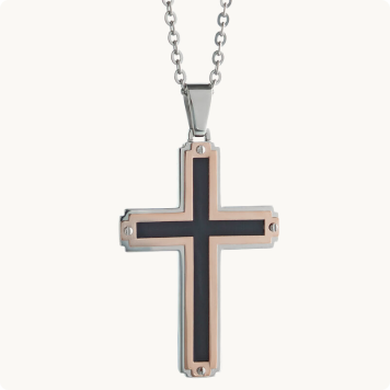 Men's Stainless Steel Two-Tone With Screws Cross Necklace