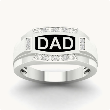 Gents Black Enamel & Diamond Dad Ring in 10k White Gold