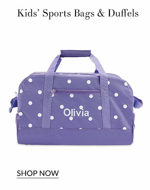 Kids' sports bags and duffels purple polka dot personalized duffel bag