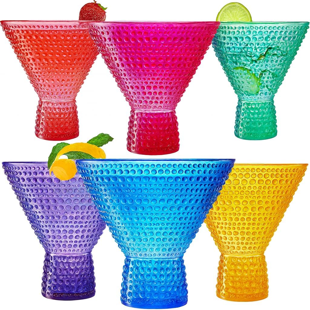Image of Madrid Acrylic Martini Hobnail Glasses, Multicolor, Set of 6