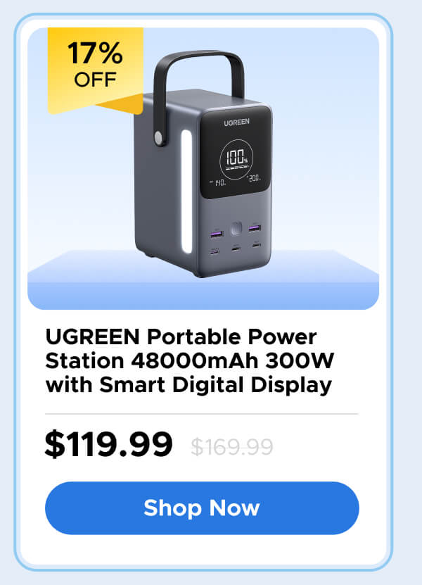 UGREEN Portable Power Station 48000mAh 300W with Smart Digital Display