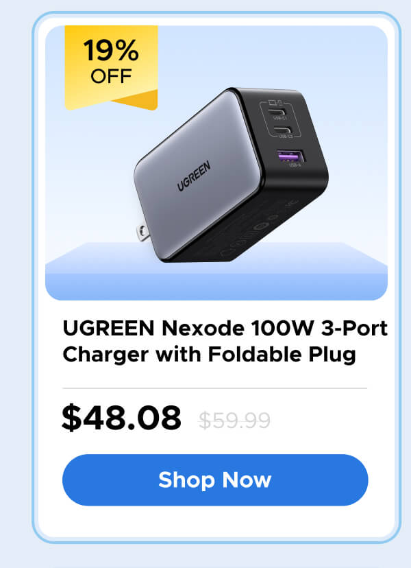 UGREEN Nexode 100W 3-Port Charger with Foldable Plug