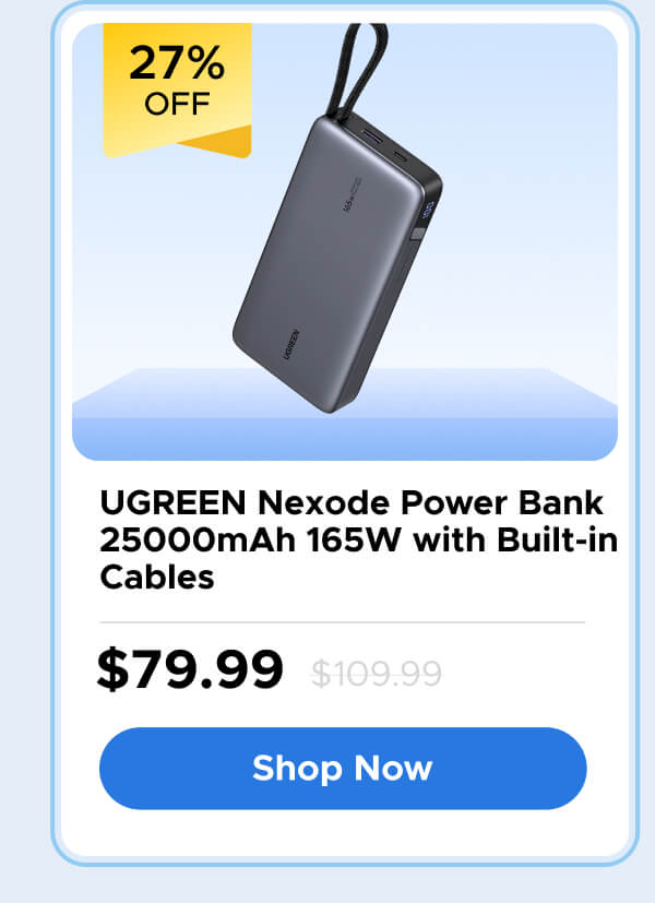 UGREEN Nexode Power Bank 25000mAh 165W with Built-in Cables