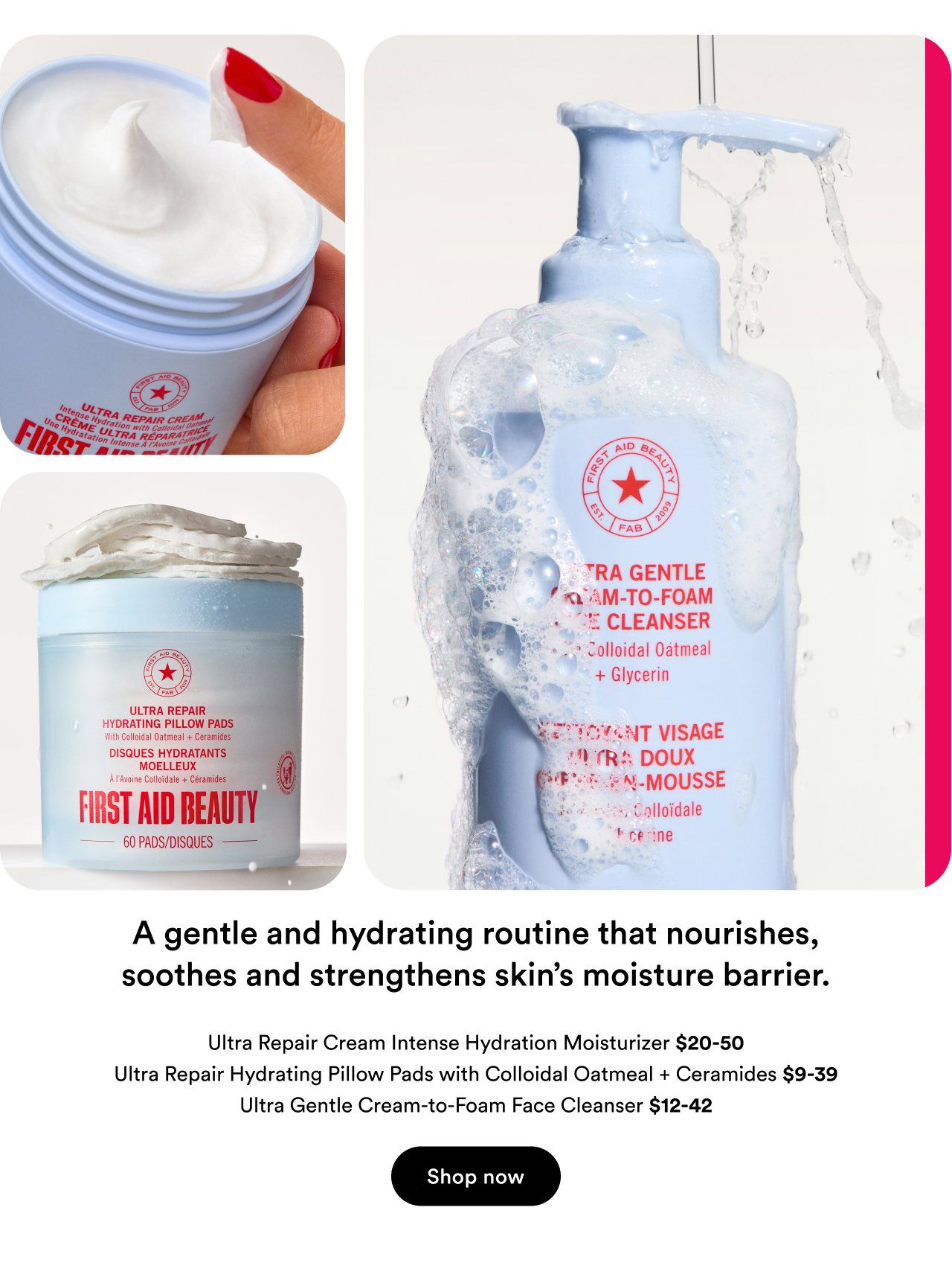 Ultra Repair Cream | Ultra Repair Hydrating Pillow Pads | Ultra Gentle Crea to Foam Face Cleanser | Shop now