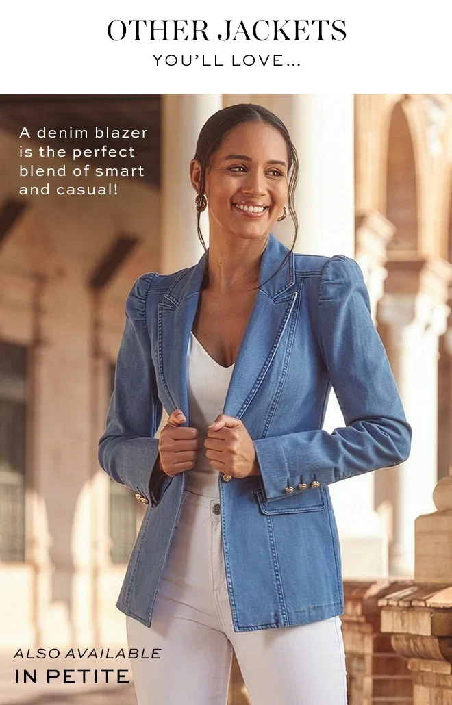 Mid Blue Denim Gold Button Detail Blazer