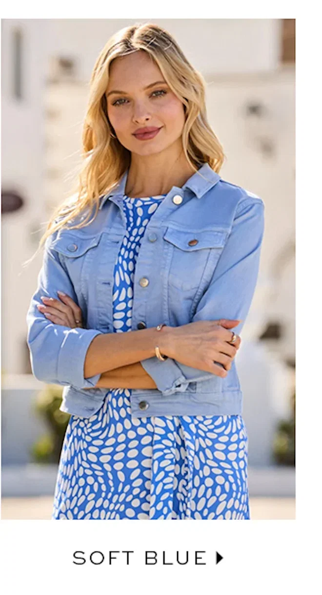 Soft Blue Denim Jacket With Gold Button Detail