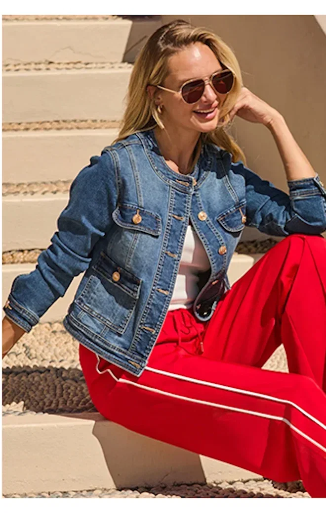 Dark Indigo Round Neck Pocket Front Denim Jacket