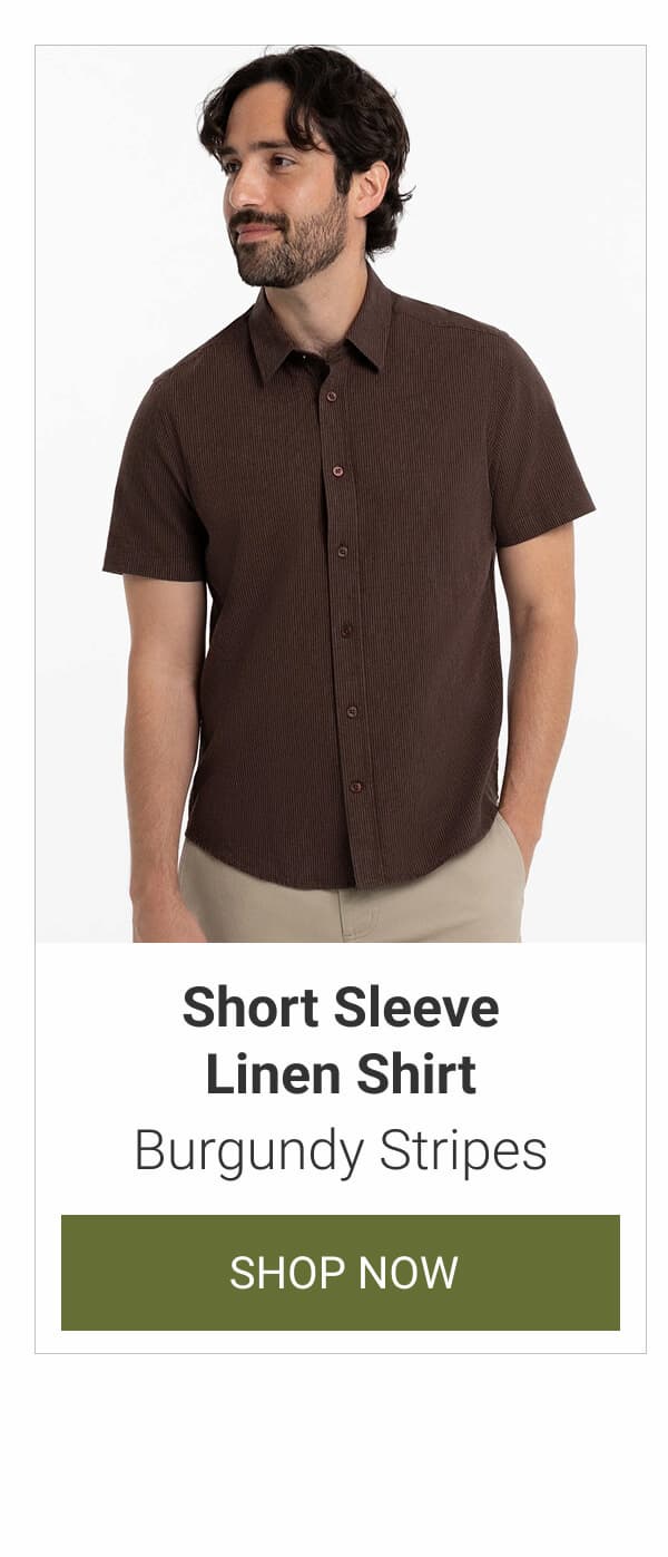 Burgundy Stripes Short Sleeve Linen Shirt