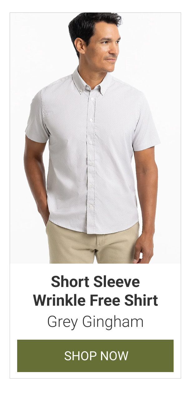 Grey Gingham Short Sleeve Wrinkle Free Shirt