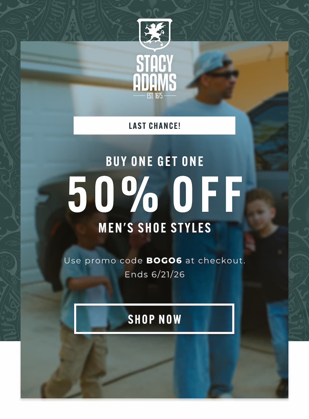 Buy one, get one 50% off men's shoe styles with promo code BOGO6. Display images to learn more.