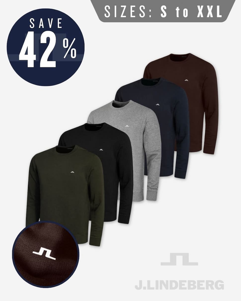J.Lindeberg Mens 2026 M Crew Neck Long Sleeve Cotton Golf Sweater