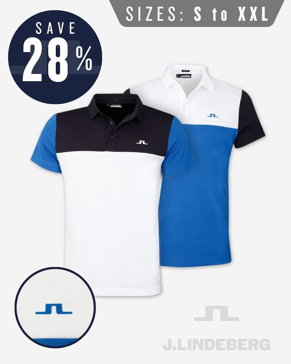J.Lindeberg Mens Keenan Colourblock Moisture Wicking Stretch Golf Polo Shirt