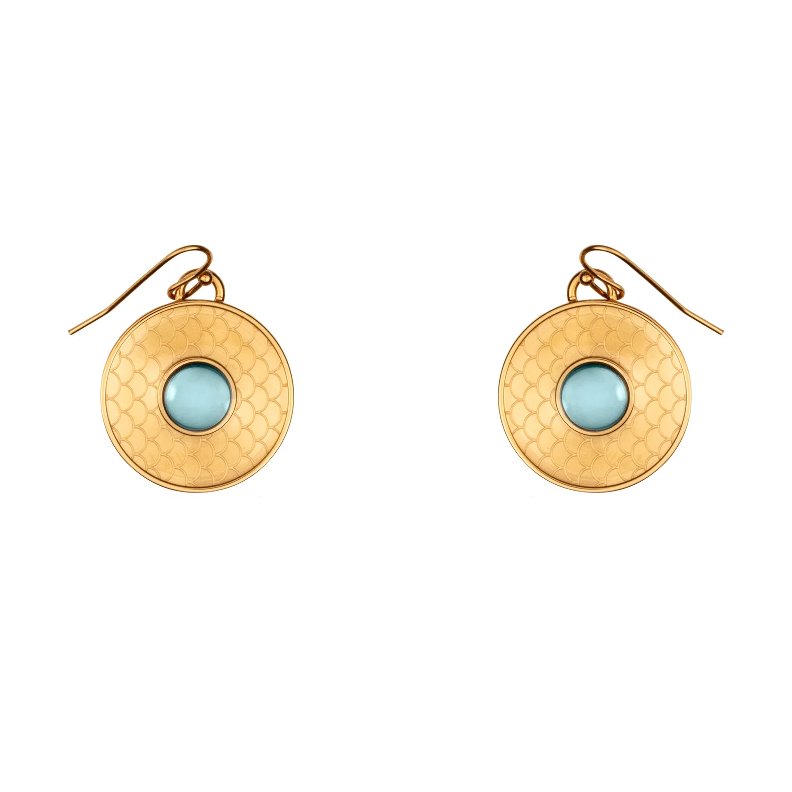 Image of Salamander Cabochon Earrings in Aquamarine & Gold