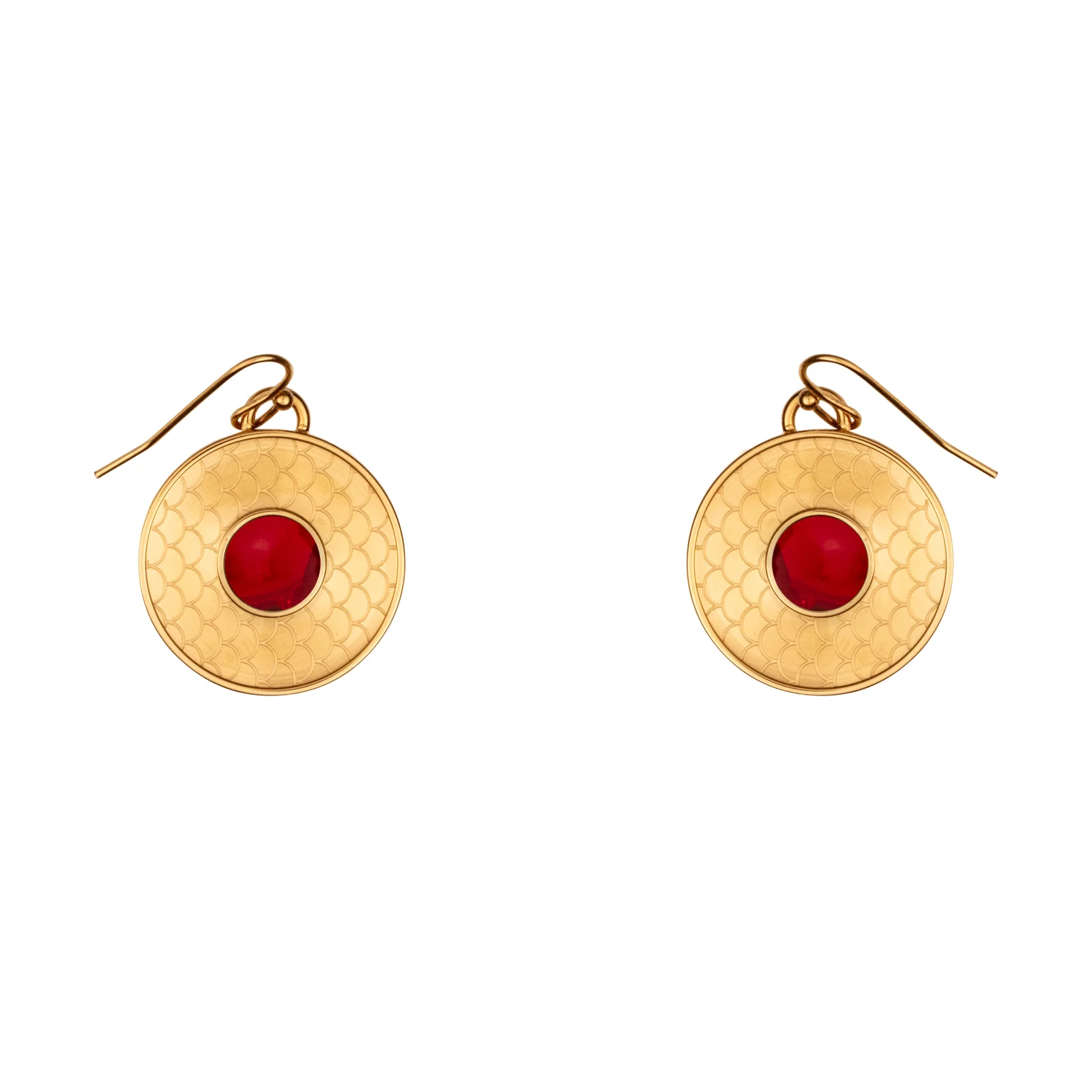Image of Salamander Cabochon Earrings in Ruby & Gold