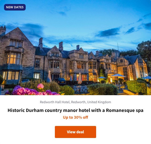Historic Durham country manor hotel with a Romanesque spa
