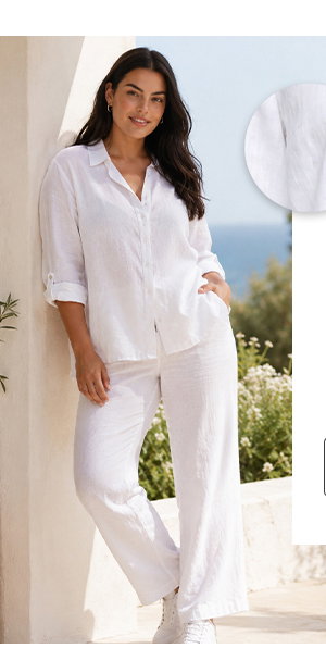 Roll-Tab Sleeve Button Front Linen Blouse