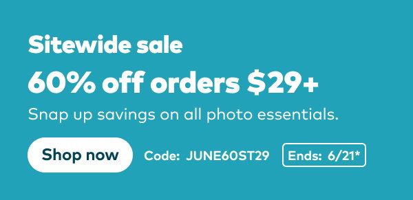 Sitewide sale 60% off orders $29+. Code: JUNE60ST29. Ends 6/21, see site for details. Shop now.