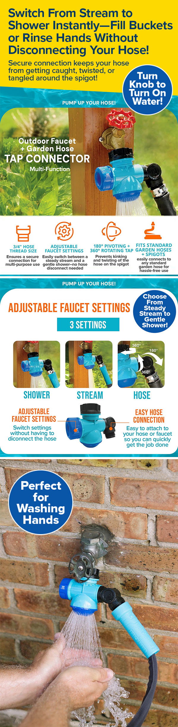 Switch From Stream to Shower Instantly—Fill Buckets or Rinse Hands Without Disconnecting Your Hose!