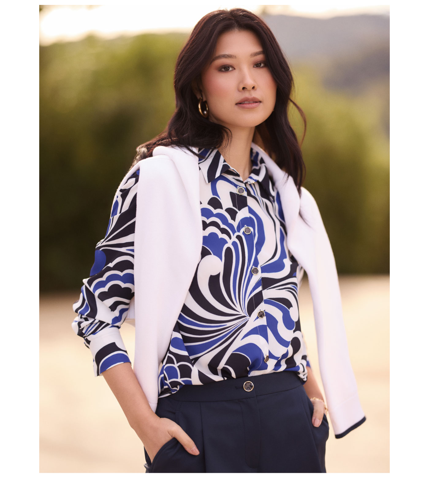 Hadley Blouse In Mid Century Scroll Print