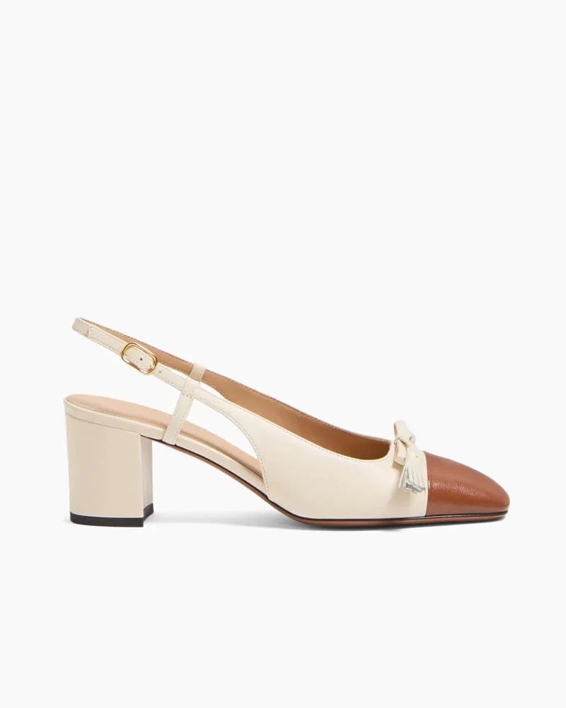 Two-Tone Leather Slingback Mid-Heels