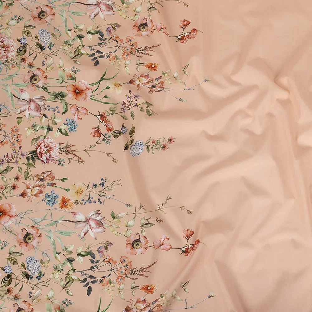 Image of Cotton Poplin - Pink Floral Border - La Marche des Fleurs Print - Mood Exclusive Jacques Collection