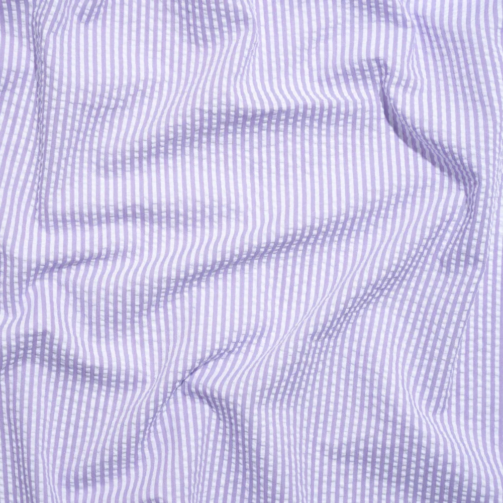 Image of Polyester and Cotton Seersucker - Purple and White Candy Stripes - Wylie Collection