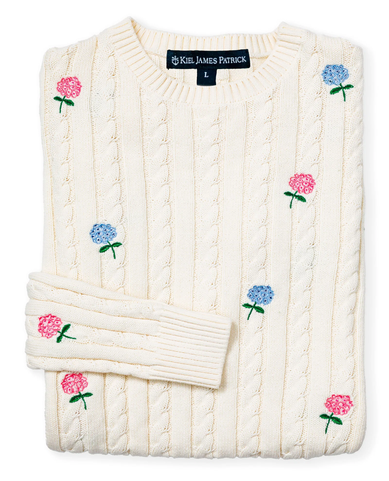 Image of Hydrangea Embroidered Cable Knit Sweater