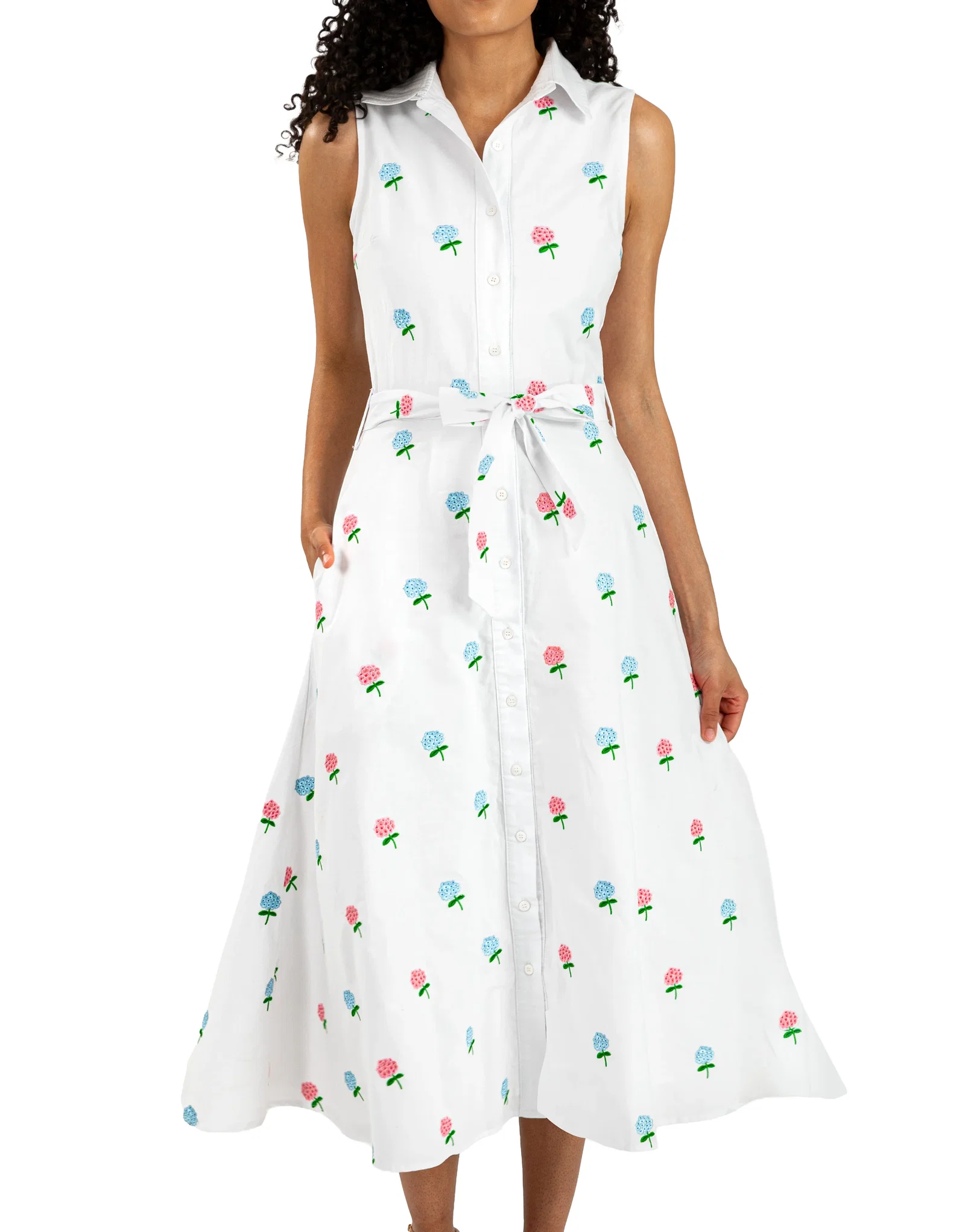 Image of Cape Hydrangea Embroidered Maxi Shirtdress