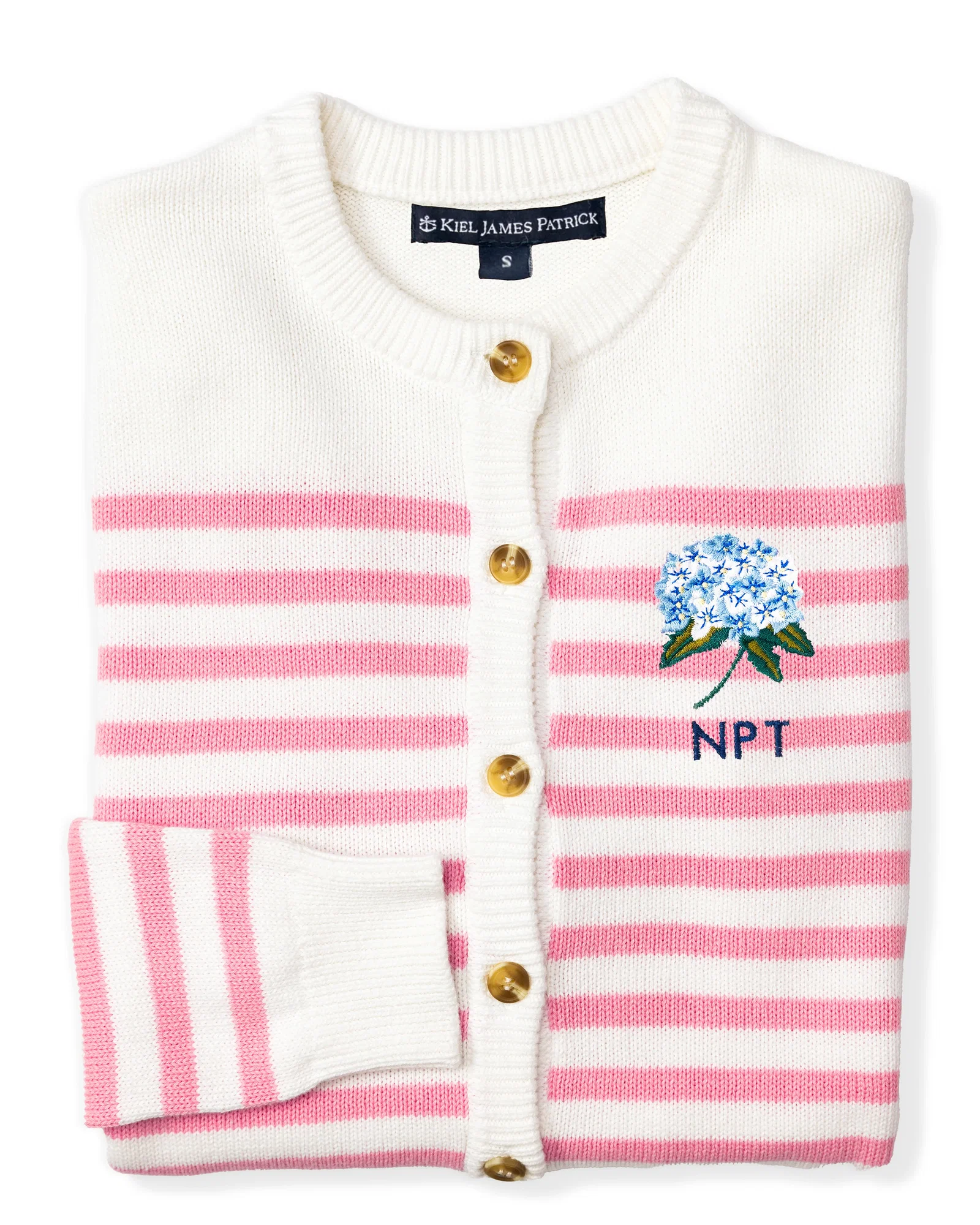 Image of Hydrangea Embroidered Monogram Striped Cardigan