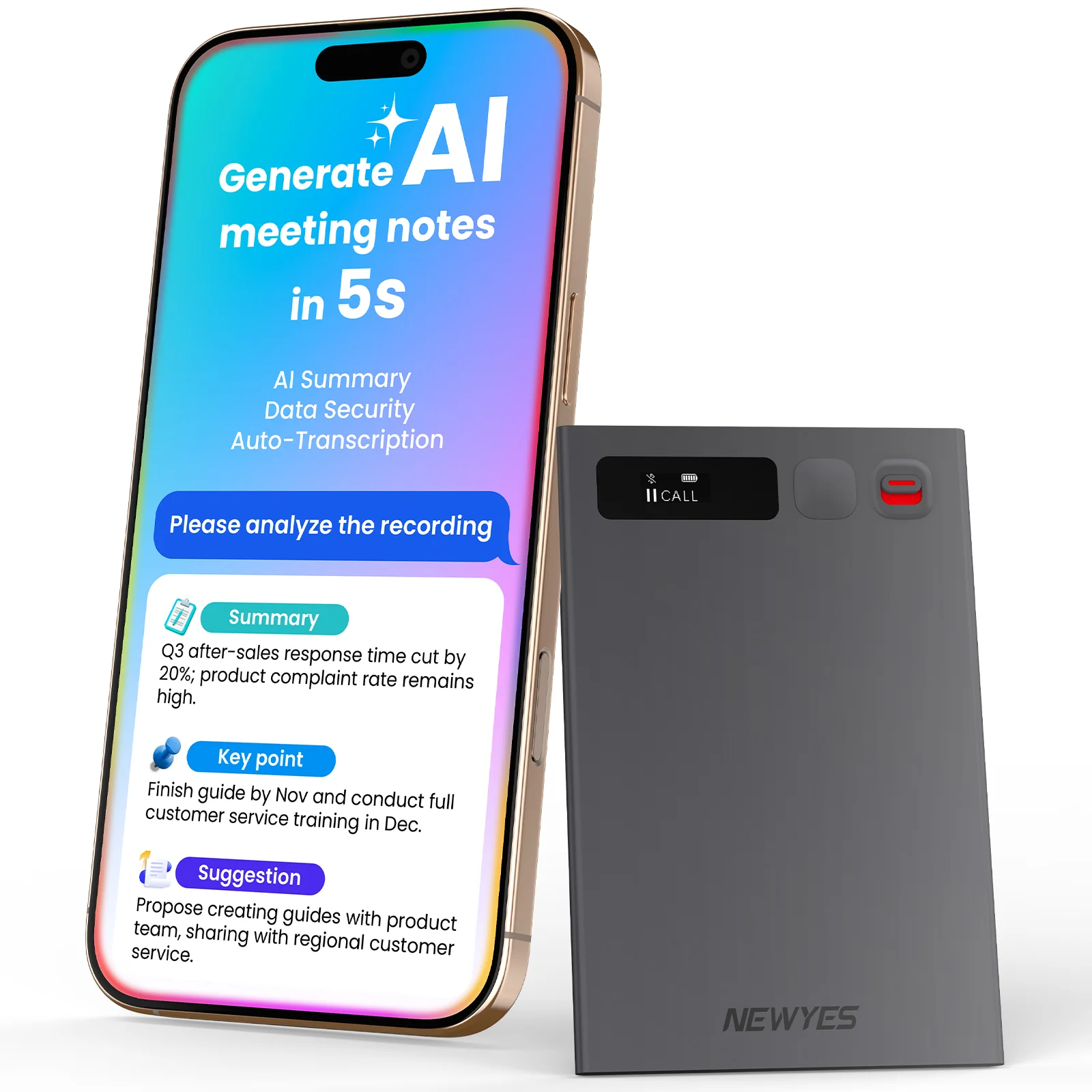 NEWYES AR0101 AI Voice Recorder, Ailog Smart Digital Audio Recorder Meeting Card