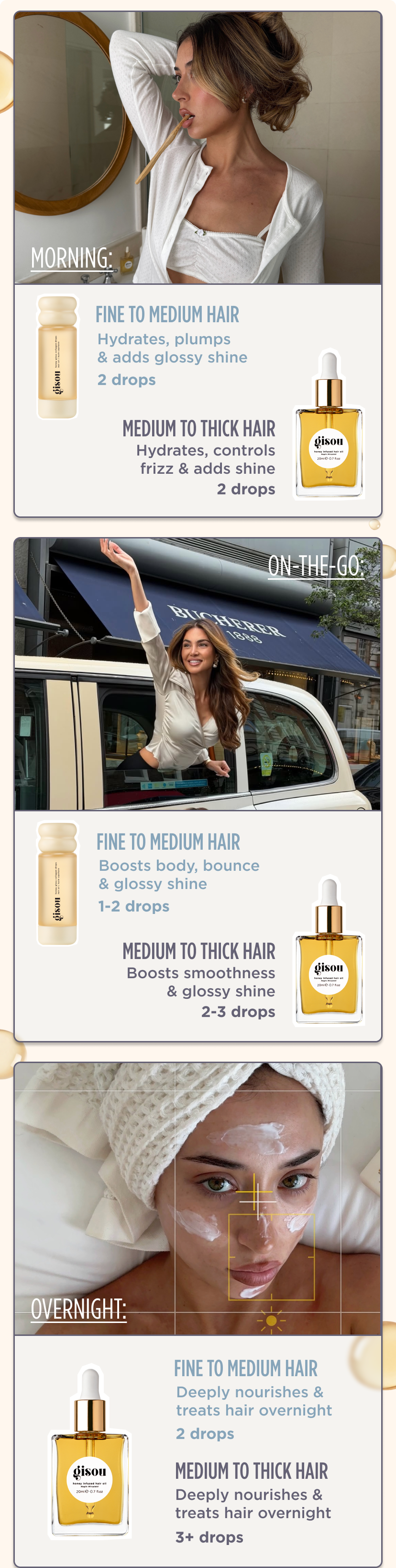 Hair oils throughout the day