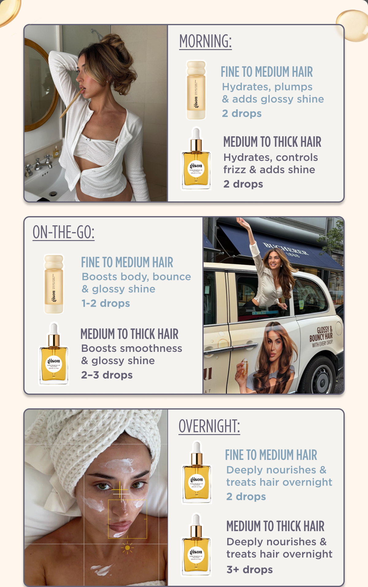 Hair oils throughout the day