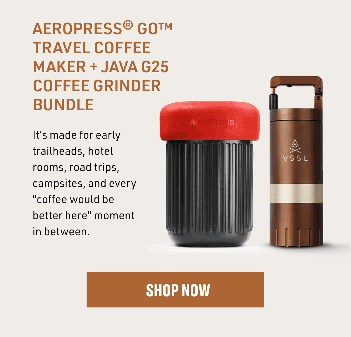 Aeropress® Go™ Travel Coffee Maker + Java G25 Coffee Grinder Bundle