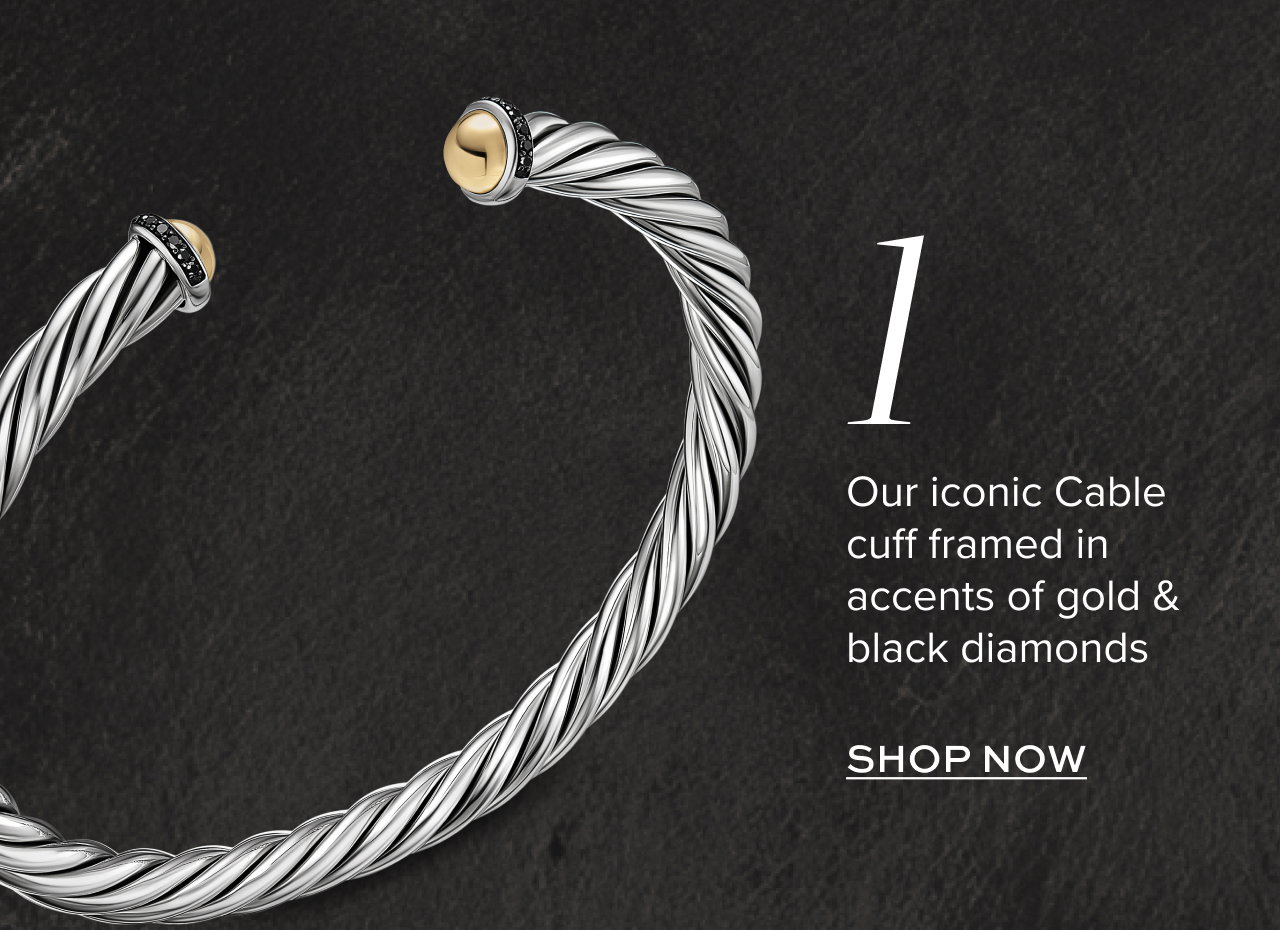 Our Iconic Cable cuff framed in accents of gold  and black diamonds