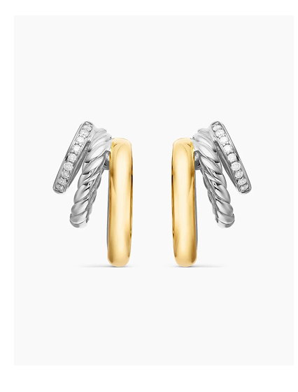 DY Mercer® Three Row Hoop EarringsSterling Silver with 18K Yellow Gold and Diamonds, 21mm