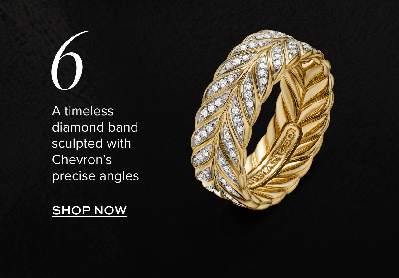A timeless diamond band sculpted with Chrron, precise angles
