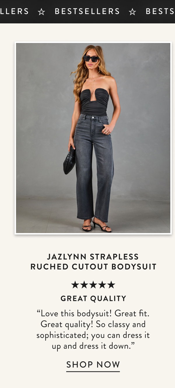 Jazlynn Strapless Ruched Cutout Bodysuit