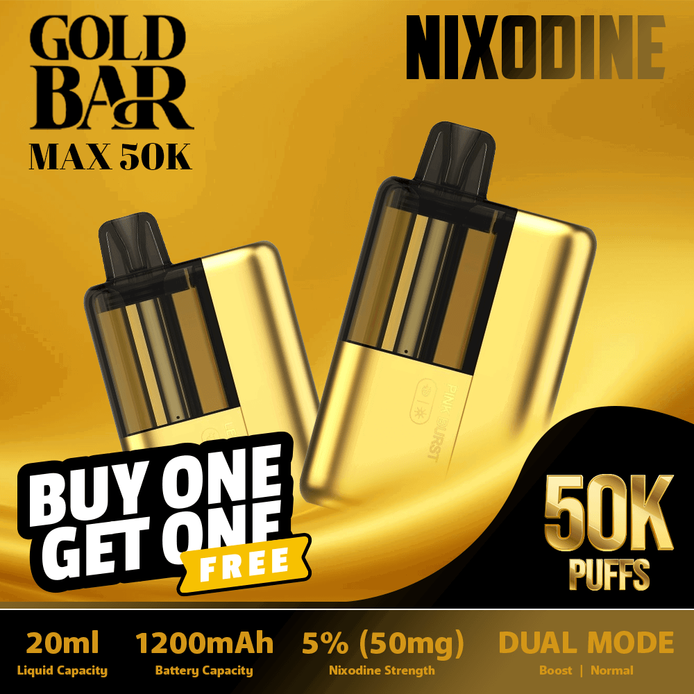 Gold Bar Max Nixodine Disposable Kit (50000 Puffs) - Buy 1 Get 1 Free