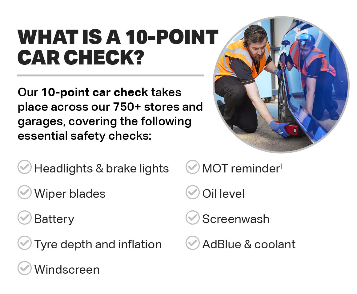 OUR 10-POINT CAR CHECK TAKES PLACE ACROSS OUR 750+ STORES AND GARAGES
