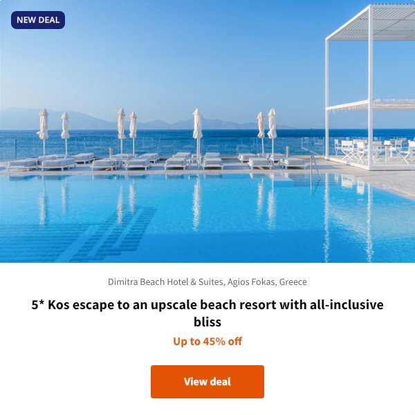5* Kos escape to an upscale beach resort with all-inclusive bliss