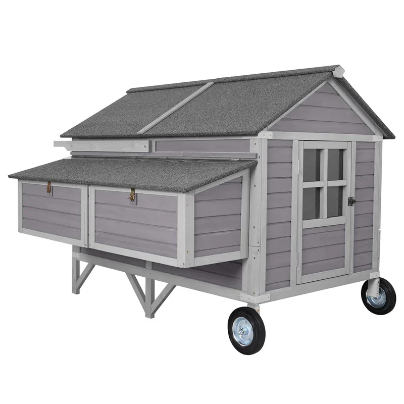 Aivituvin Wooden Chicken Tractor AIR97, Extra-Large Chicken Coop for 8-10 Chickens