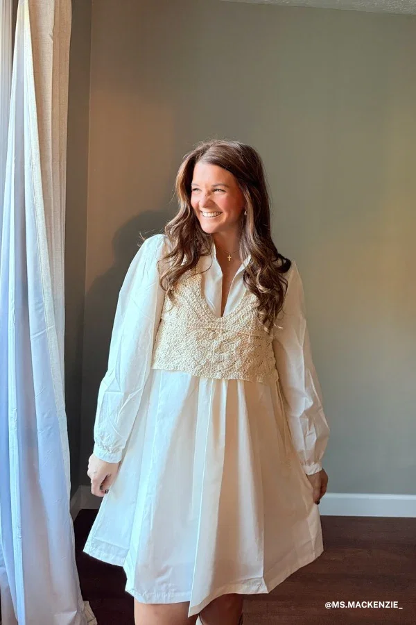 Image of Sweet Edge Crochet Vest Tunic Dress - White