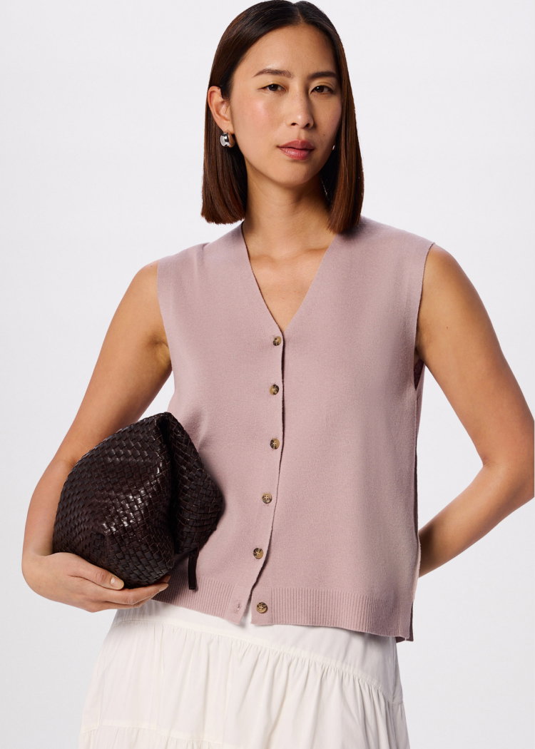 Pale Pink V Neck Button Front Knit TankPale Pink V Neck Button Front Knit Tank