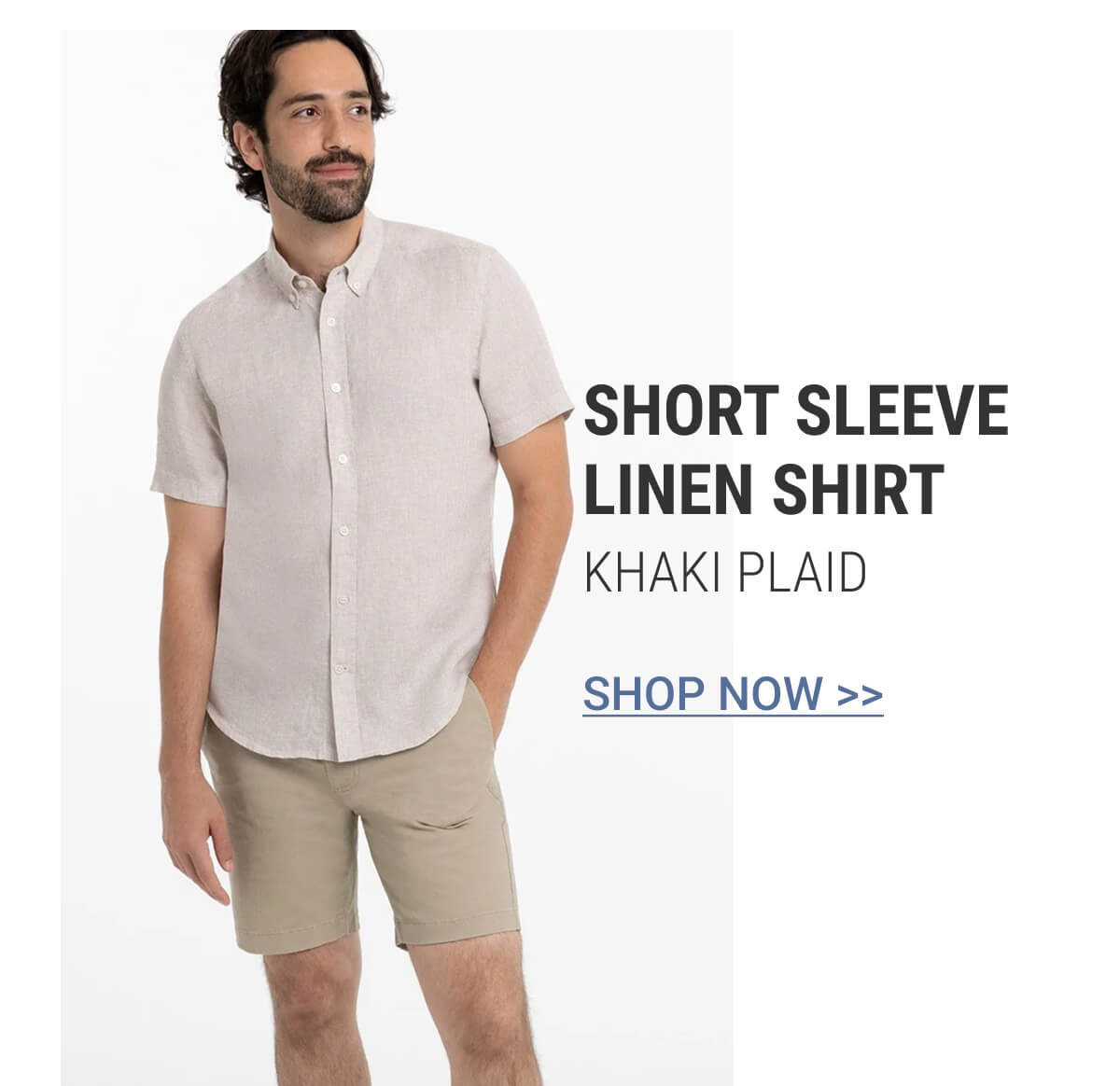 Khaki Plaid Short Sleeve Linen Shirt