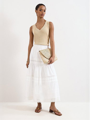 Rosa Broderie Tiered Cotton Skirt