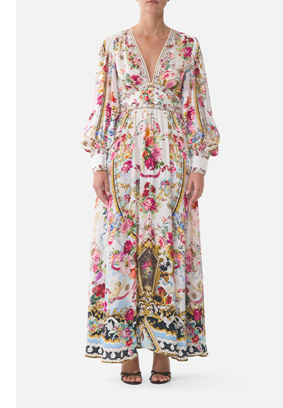 SHAPED WAISTBAND DRESS WITH GATHERED SLEEVES | TORERO LIBERTINE