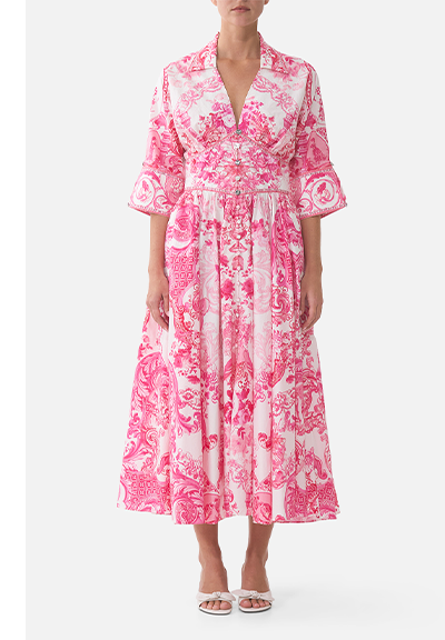 SHAPED WAISTBAND MIDI DRESS | LIVIN LA VIDA ROSA