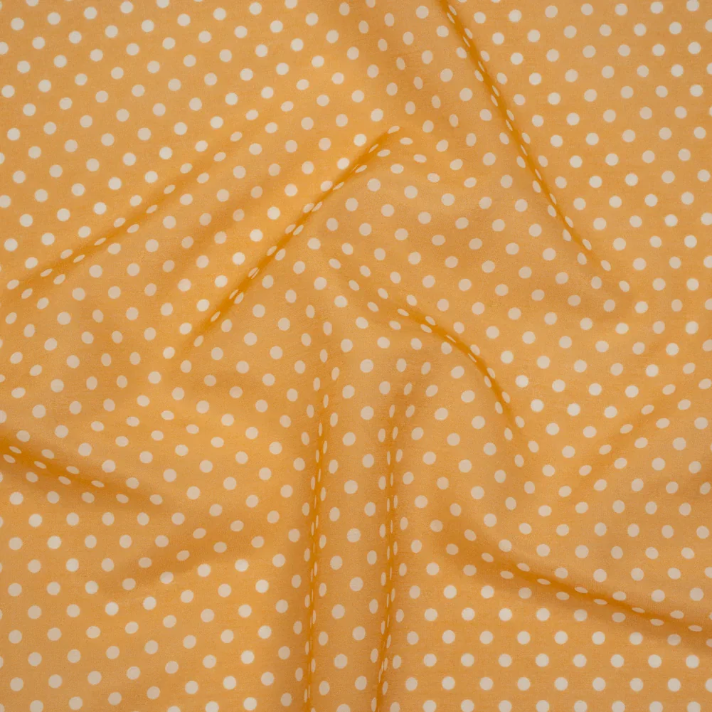 Image of Silk and Cotton Voile Print - Saffron Yellow and White Polka Dots - Deadstock