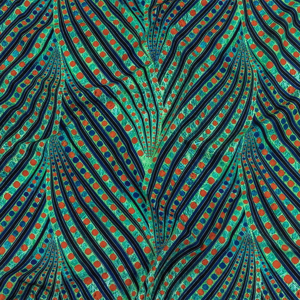 Image of Jade, Blue and Orange Art Deco Feathers UV Protective Compression Swimwear Tricot with Aloe Vera Microcapsules