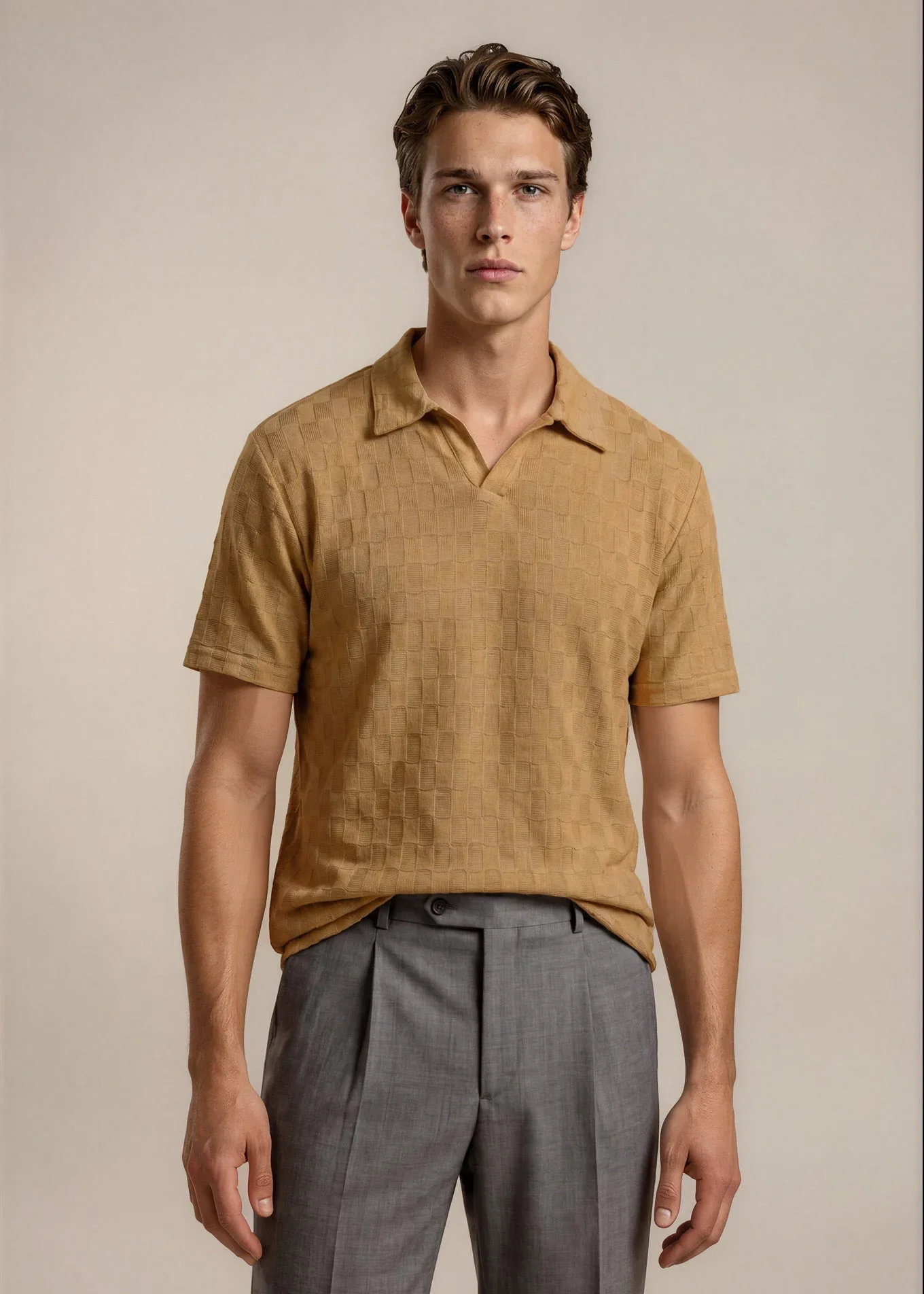 Image of Safari Linen Blend Knit Johnny Collar Polo